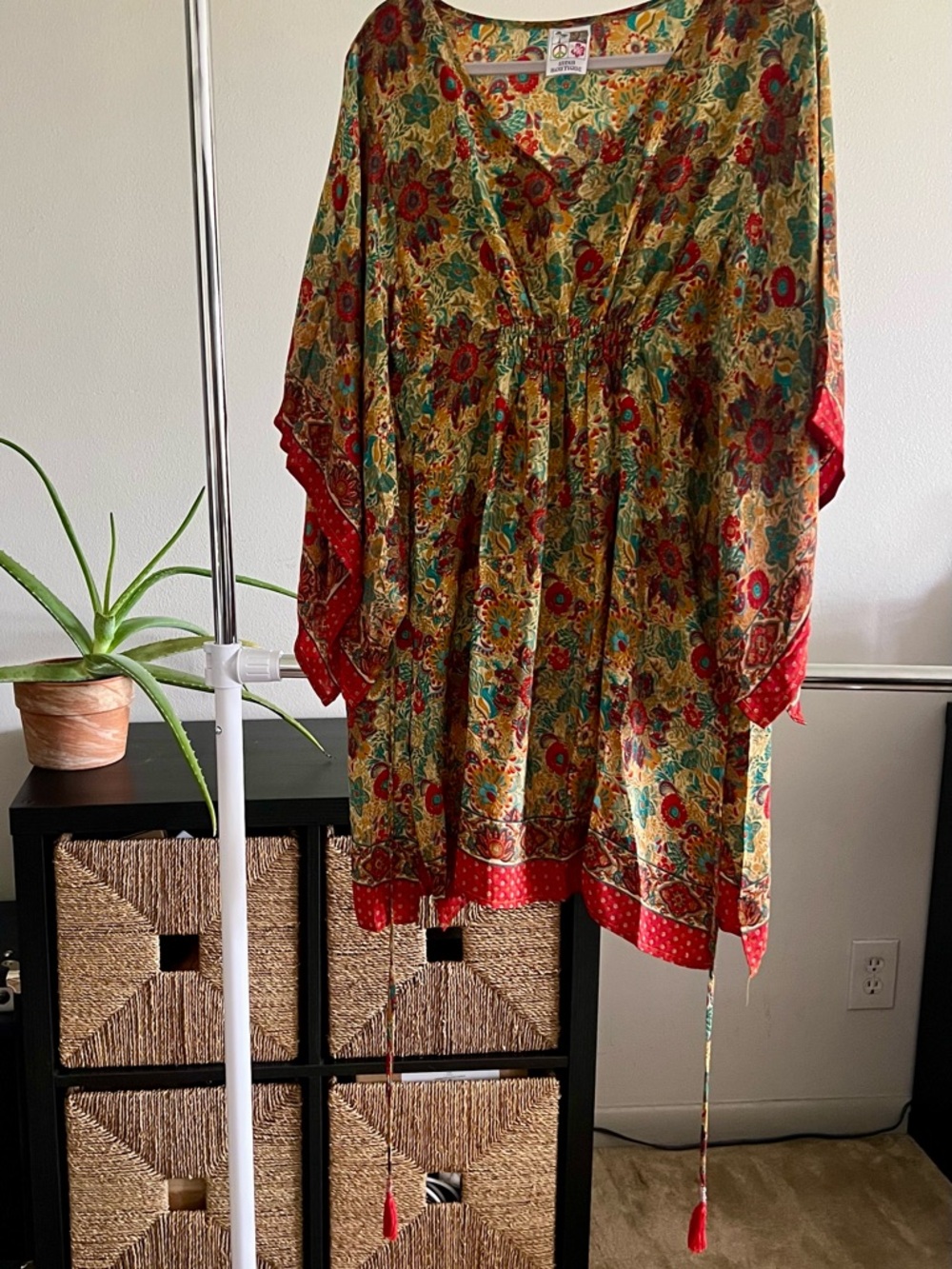Beautiful Boho Multicolor Floral Tunic/Dress with Teal and Red Accents